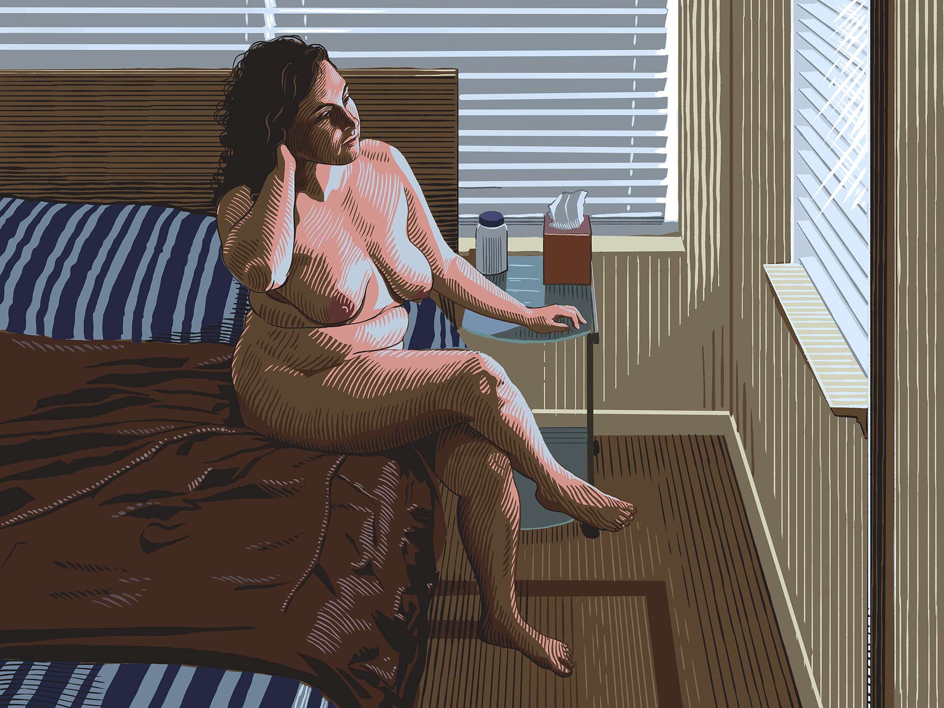 Figure in an Interior 5 (female nude sitting with her legs crossed), digital drawing, 2019